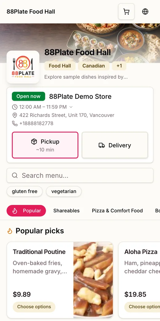 The ordering page customers see, on a phone