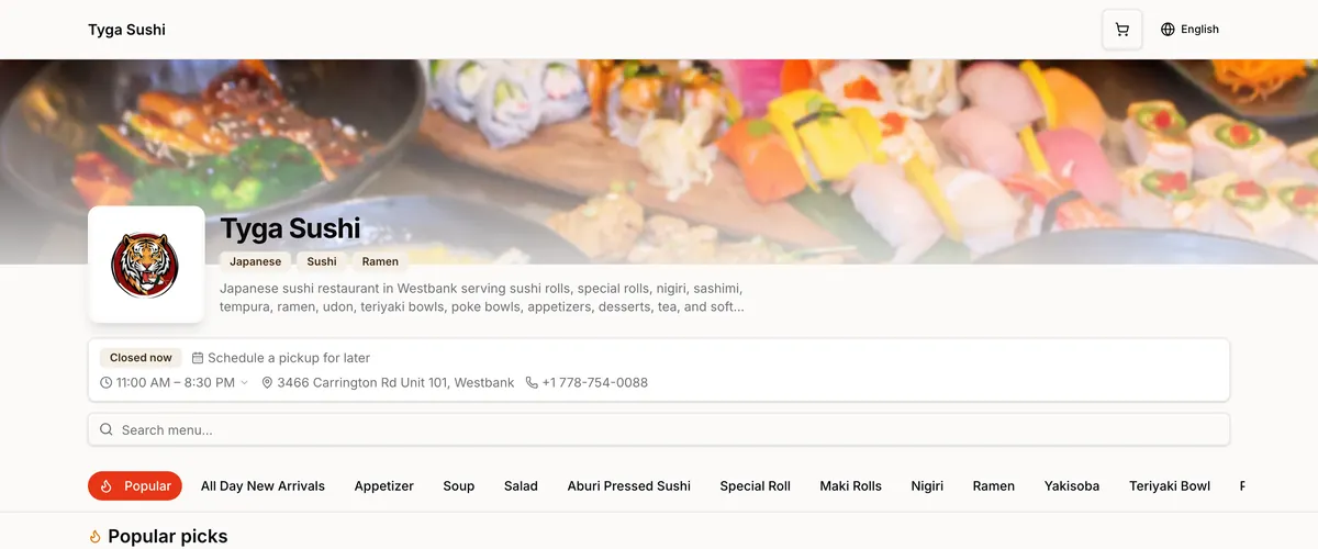Tyga Sushi — ordering site